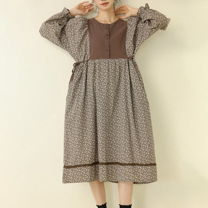 Floral A-Line Maxi Dress Comfortable Casual Cotton Linen