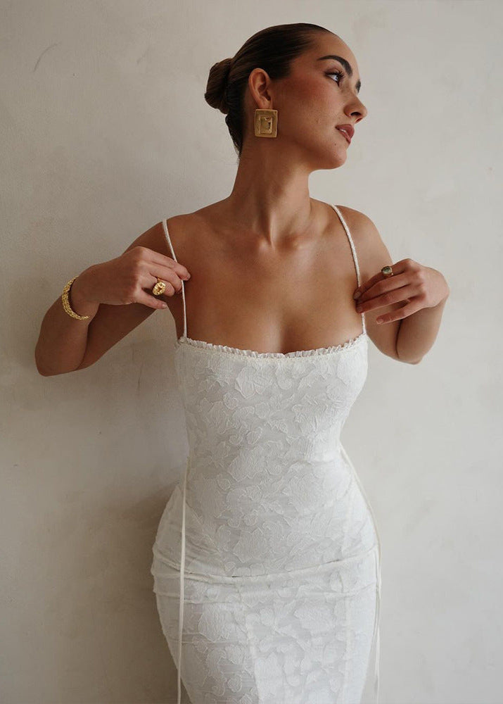 Satin Maxi Dress With Lace Back And Open Design
