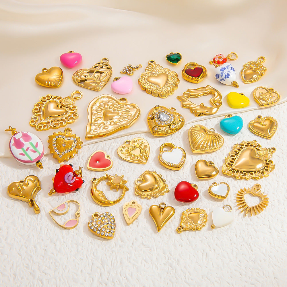 Heart-Shaped Stainless Steel 18K Gold Necklace Pendant DIY Jewelry