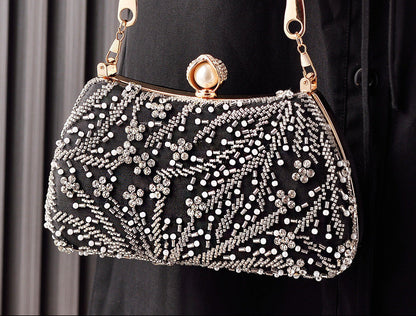 Embroidered Evening Clutch Bag in Silk for Weddings and Parties