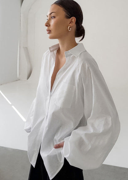 Oversized Cotton Button Up Shirt White Stylish