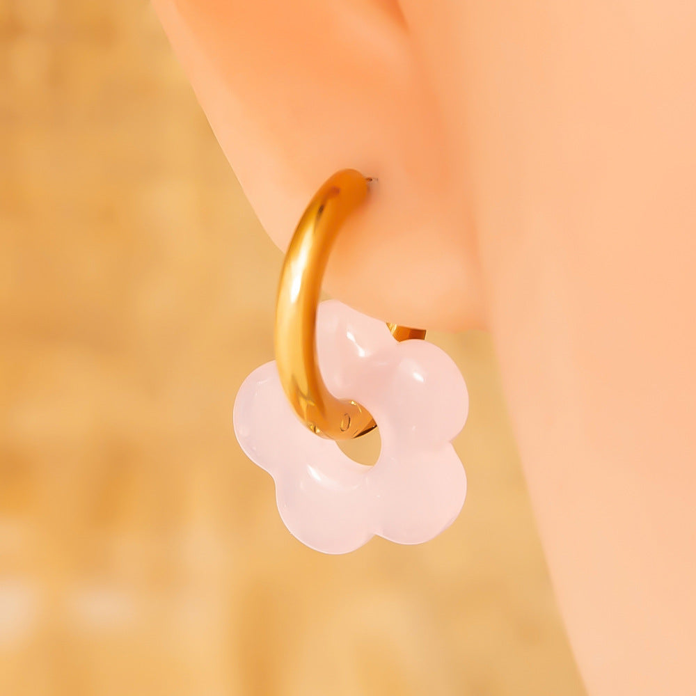 Colorful Flower Stainless Steel Earrings with 18K Gold Plating