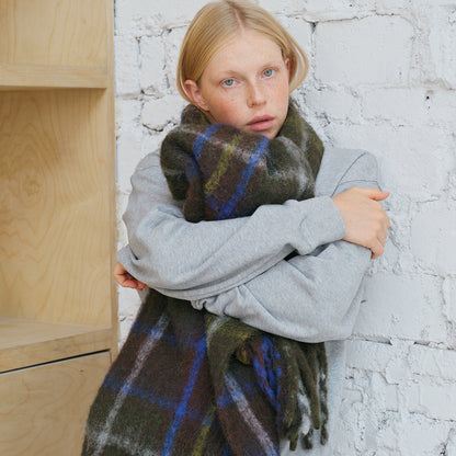 Wool Blend Plaid Scarf with Fringes Trendy Casual Wrap