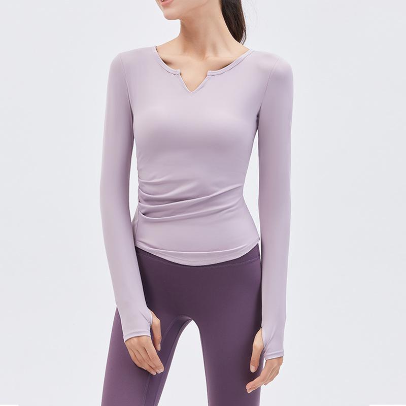 Yoga Suit Long Sleeve T-Shirt Running Top V-Neck Nude Fitness Top Female