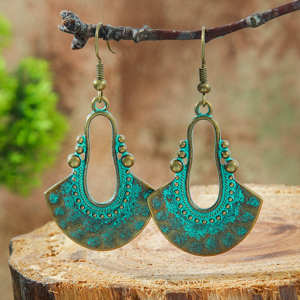 Bohemian Style Geometric Turquoise Tassel Earrings Set