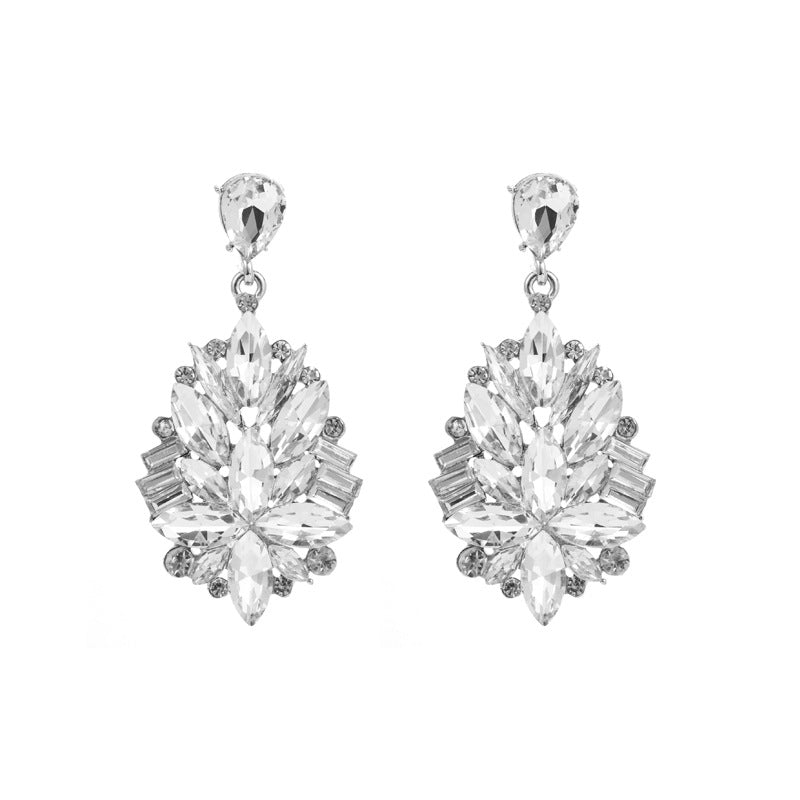 Trendy Floral Alloy Earrings With Rhinestones For Women