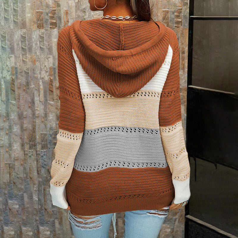 Cardigan Lace Sweater Long Sleeve Contrasting Color Stitching Ladies Coat