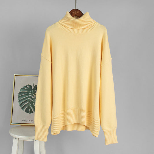 High Neck Solid Sweater for Women Cozy Casual Pullover