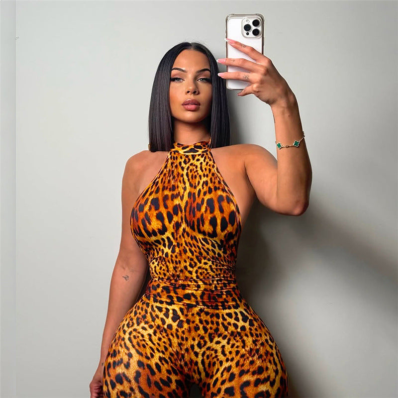 Sexy Backless Leopard Print Bodysuit For Women