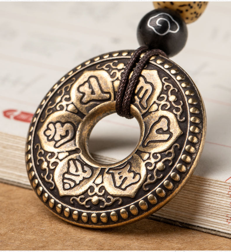 Six-Character Mantra Pendant Brass Car Keychain Small Pendant
