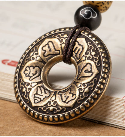Six-Character Mantra Pendant Brass Car Keychain Small Pendant