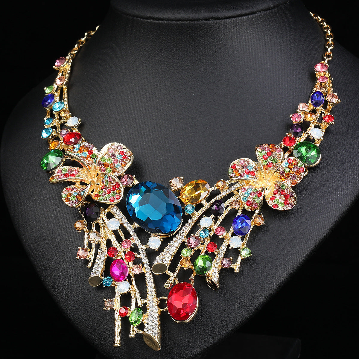 Bohemian Floral Statement Necklace and Earrings Set