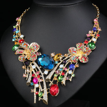 Bohemian Floral Statement Necklace and Earrings Set