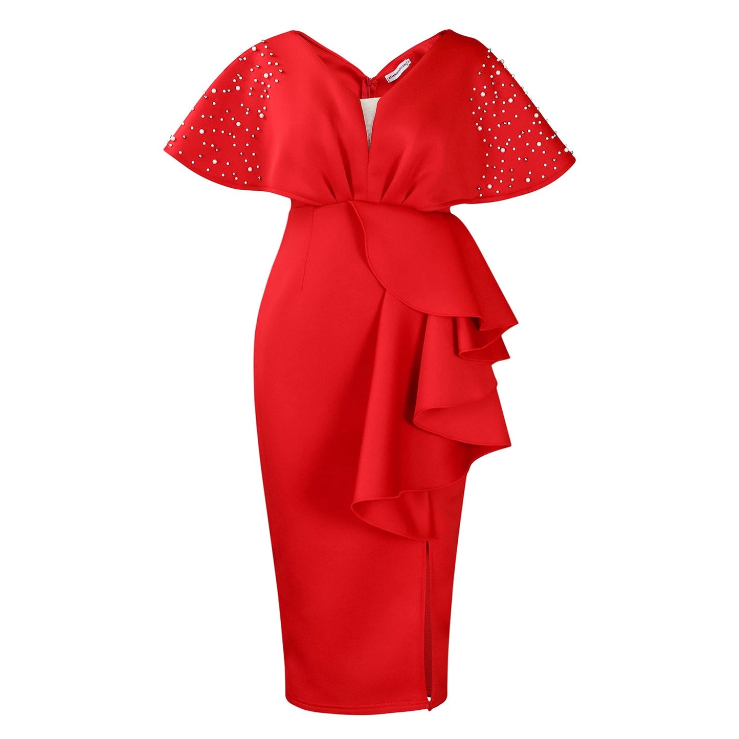 Elegant V-Neck Ruffle Hem Evening Dress