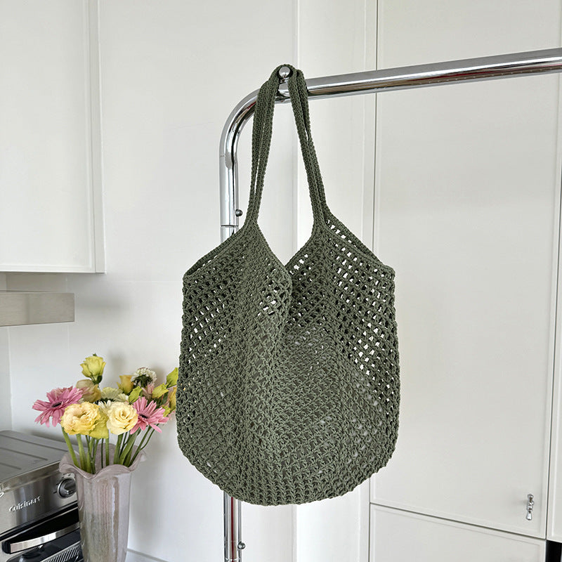 Large Capacity Hollow Cotton Rope Bag Casual Fashion Shoulder Bag