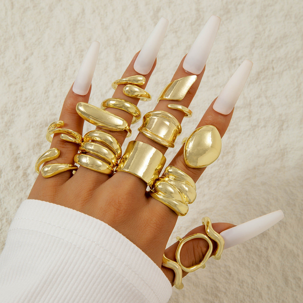 Trendy Vintage Statement Geometric Open Joint Ring Set