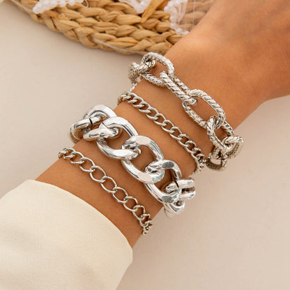 Layered Geometric Statement Cuff Bracelet Set