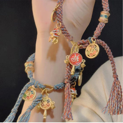 Tibetan Thangka Woven Hand Rope Ethnic Style Lucky Hand Strand Light Luxury Small And Exquisite Retro Women'S Bracelet
