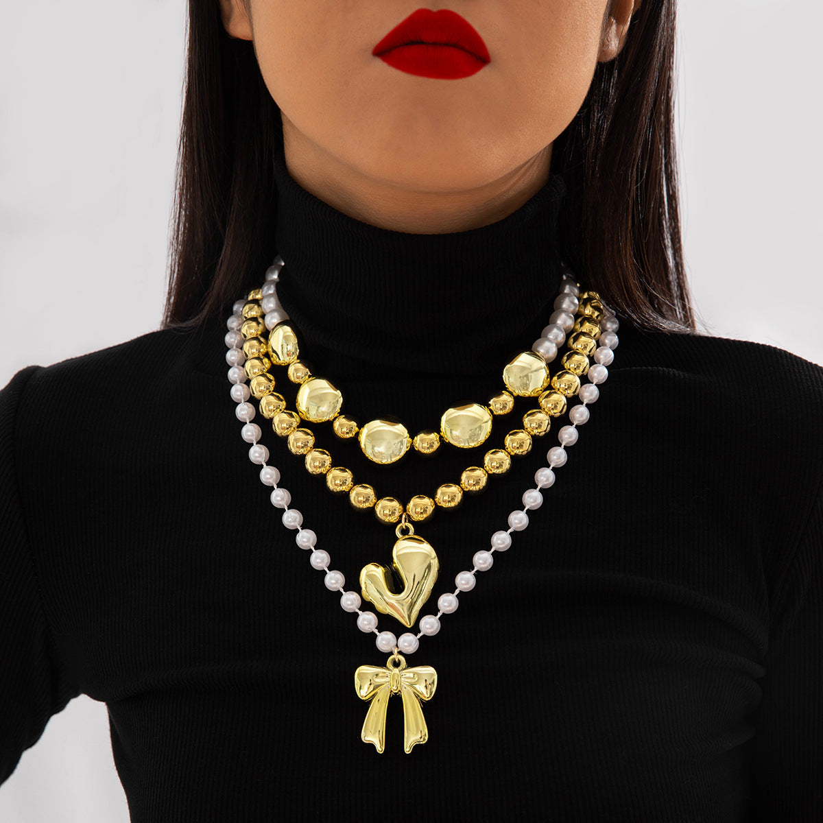 Trendy Ccb Letter Choker Necklace With Handmade Pearl Bow