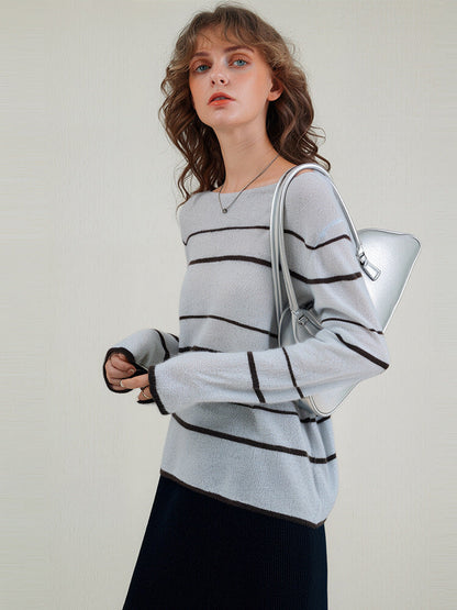 Striped Cashmere Sweater Elegant Casual Knit Top