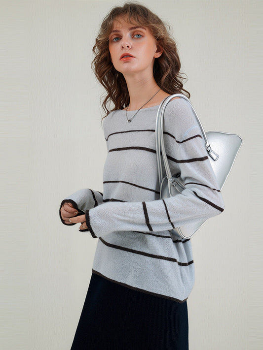 Striped Cashmere Sweater Elegant Casual Knit Top