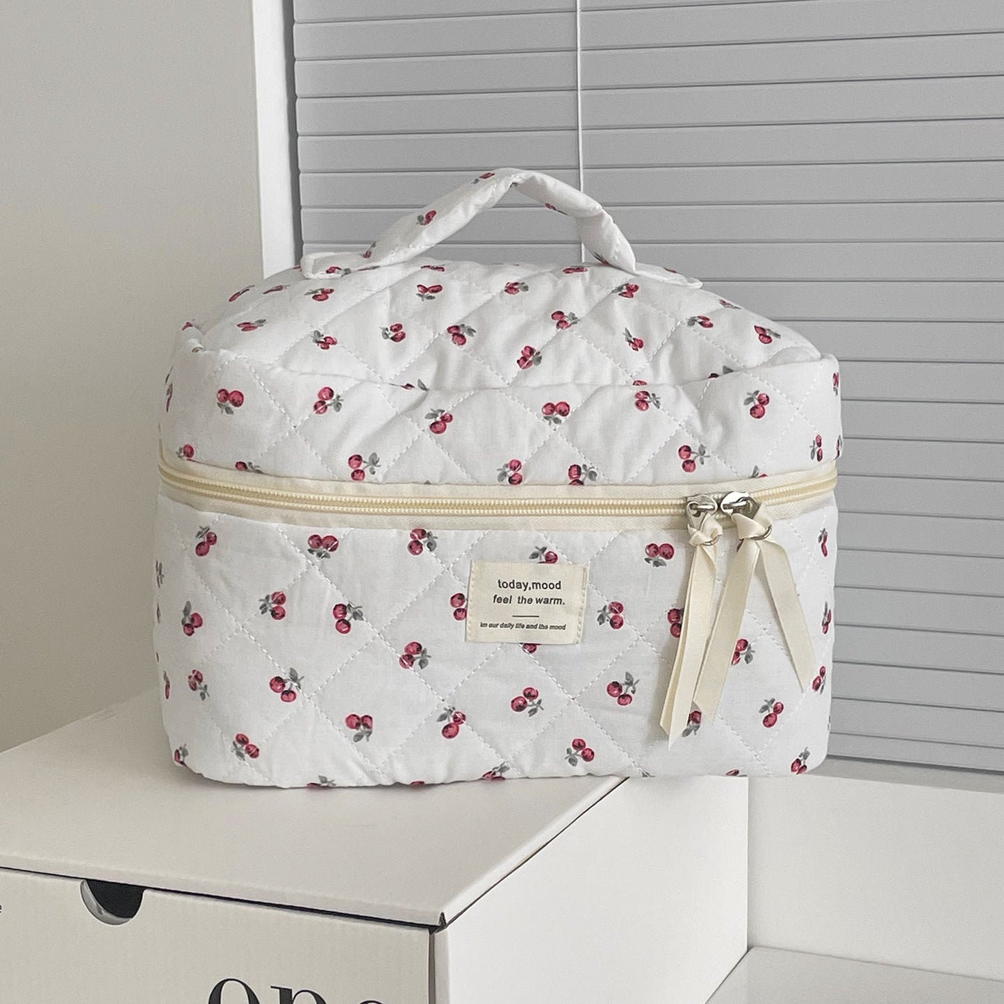 Quilted Berry Makeup Bag Stylish Portable Travel Organizer