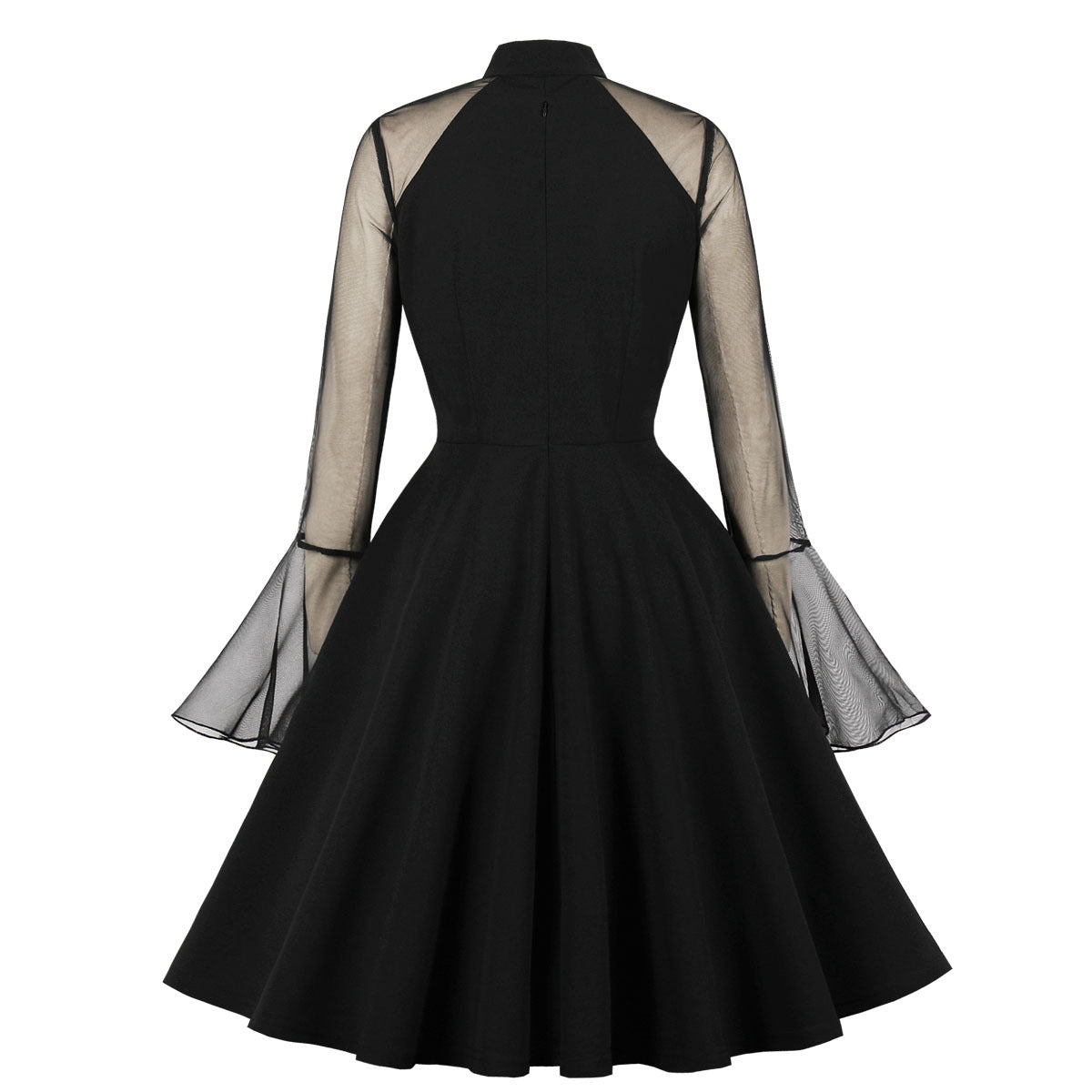 Vintage Bell Sleeve Mesh Panel Midi Dress