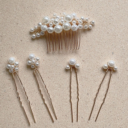 Vintage Baroque Pearl Hair Comb Set for Brides