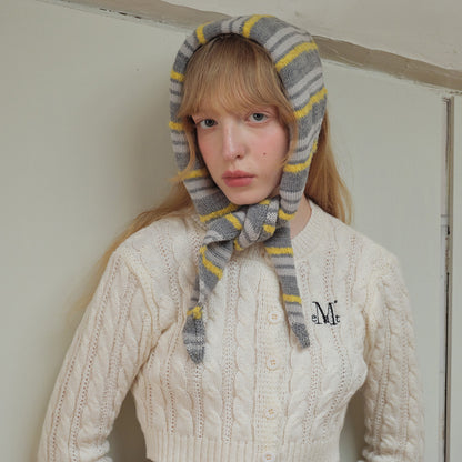 Striped Wool Blend Triangle Scarf Cute Knitted Neck Warmer