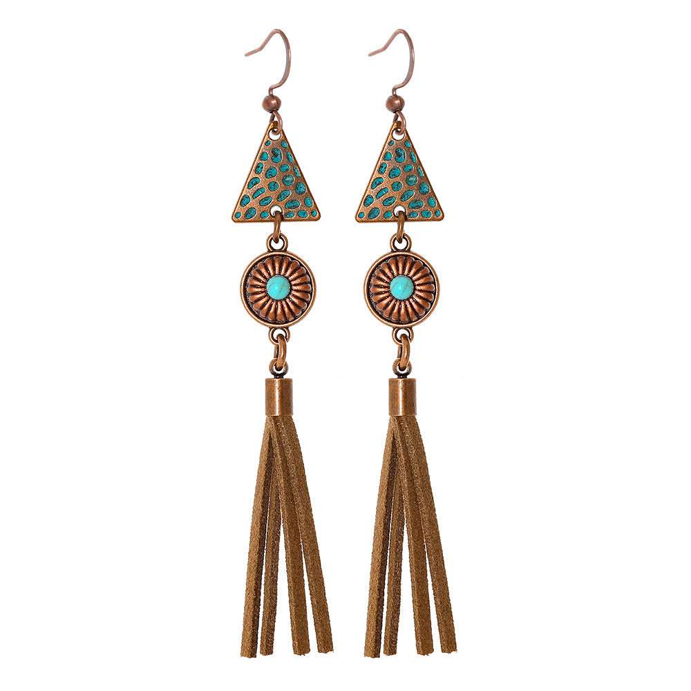 Bohemian Vintage Inspired Earrings with Feather and Tassel Elements