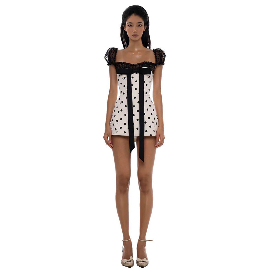 Polka Dot Lace Detail Bodycon Dress