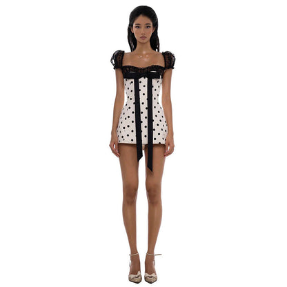 Polka Dot Lace Detail Bodycon Dress