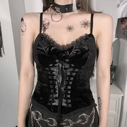 Black Lace Trim Vintage Women's Cami Top
