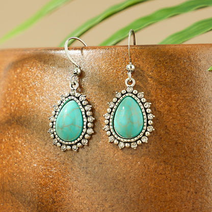 Bohemian Turquoise Teardrop Earrings Vintage Alloy Geometry