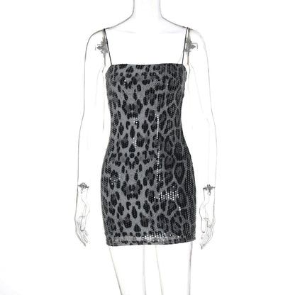 Women's Trendy Leopard Print Sheath Dress with Sequins