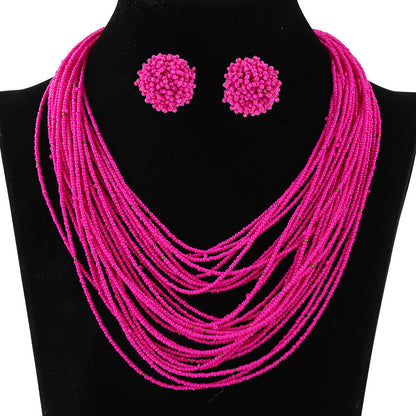 Bohemian Layered Bead Necklace and Earring Set Vintage Style Women's Jewelry