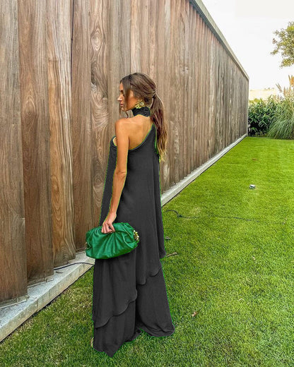 Stylish Neck Slanted Shoulder Set Casual Loose Vacation Two-Piece Set For Women