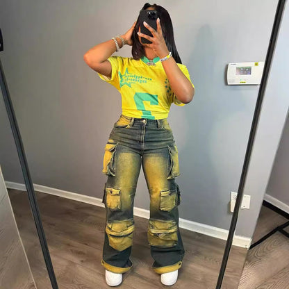 Chic High-Waisted Straight-Leg Denim Pants With Pockets