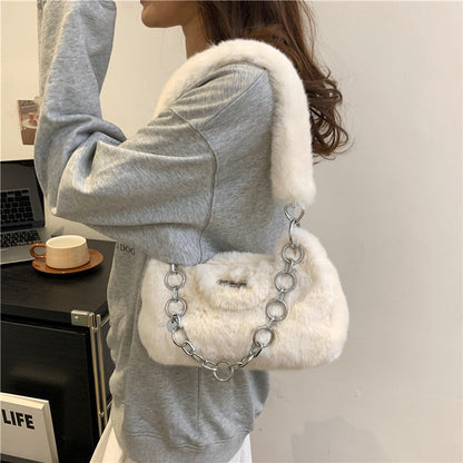 Fashionable Plush Shoulder Bag with Chain