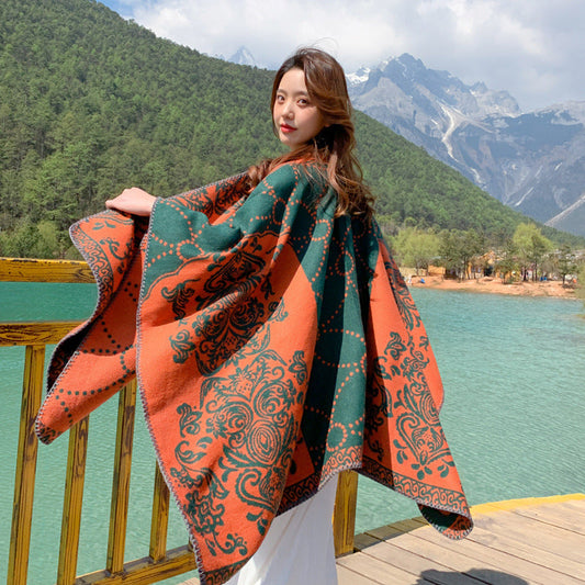 Tibetan Summer Cloak Shawl Scarf Dual-Use Female Thickened Warm Air-Conditioned Room Shawl Outside The Cloak