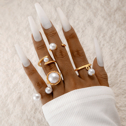 Geometric Metal Lava Line Open Ring Set - 4 Pieces