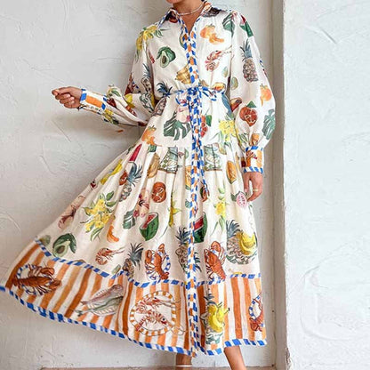 Elegant Floral Print Lantern Sleeve Maxi Dress