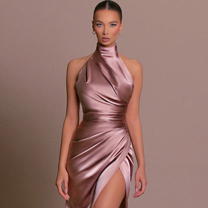 Elegant High Neck Sleeveless Long Dress, Summer Style