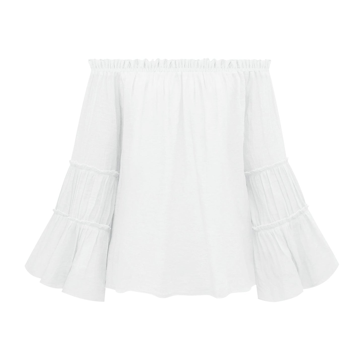 Spring/Summer Solid Color Sexy Fashion Loose Slub Cotton Flare Sleeves French Chic Top T-Shirt