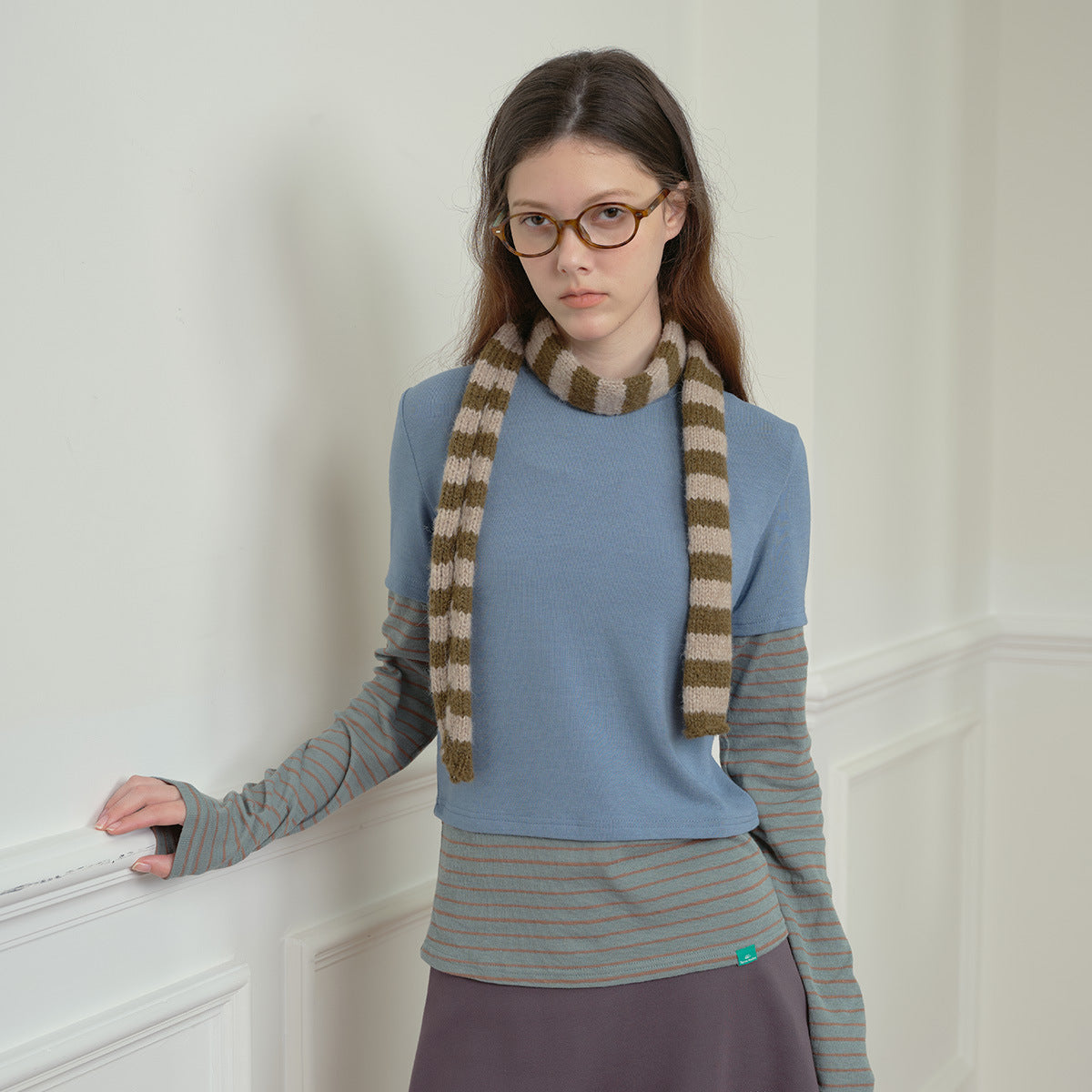Striped Knit Scarf for Women - Acrylic Warm Fashion Accessory