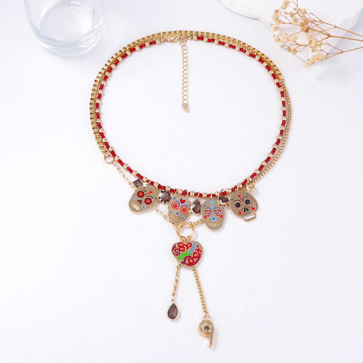 Halloween Layered Metal Ghost Pendant Necklace