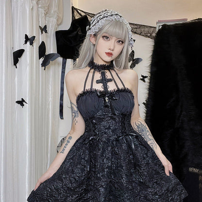 Black Ruffle Neck Halter Dress Stylish Summer Dress