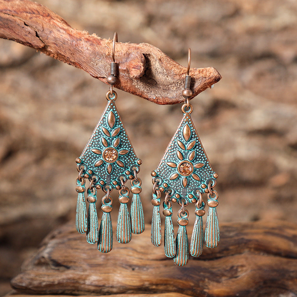 Exaggerated Geometric Tassel Earrings Vintage Long Chain Drop Earrings