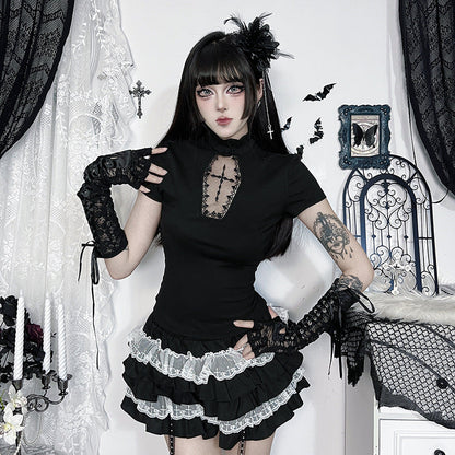 Cross Print Short Sleeve Top & Skirt Set