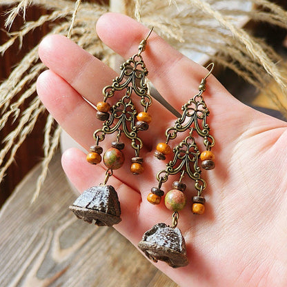 Vintage-Inspired Bohemian Hollow Bead Earrings with Natural Dried Fruits